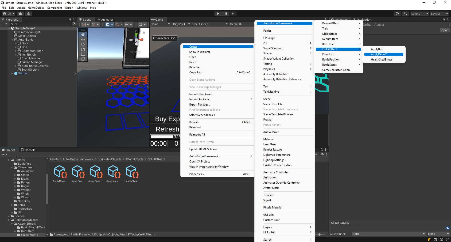 Create the ApplyDebuff Scriptable Object. Rename it to ApplyDegenerationDebuff