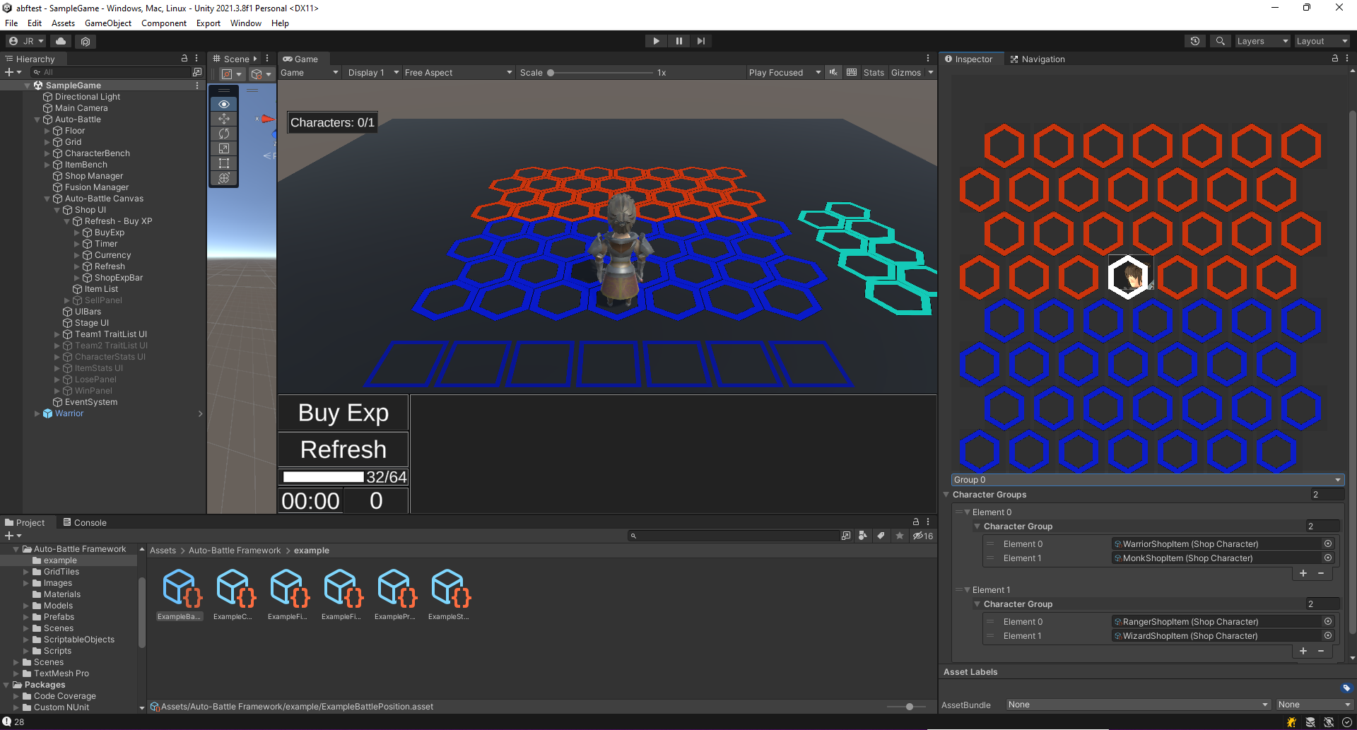 Choosing the cells to display characters from Group 0. Since there are melee characters, the cells closest to the center are chosen